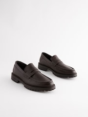Brown Leather Cleated Saddle Loafers - Image 2 of 7