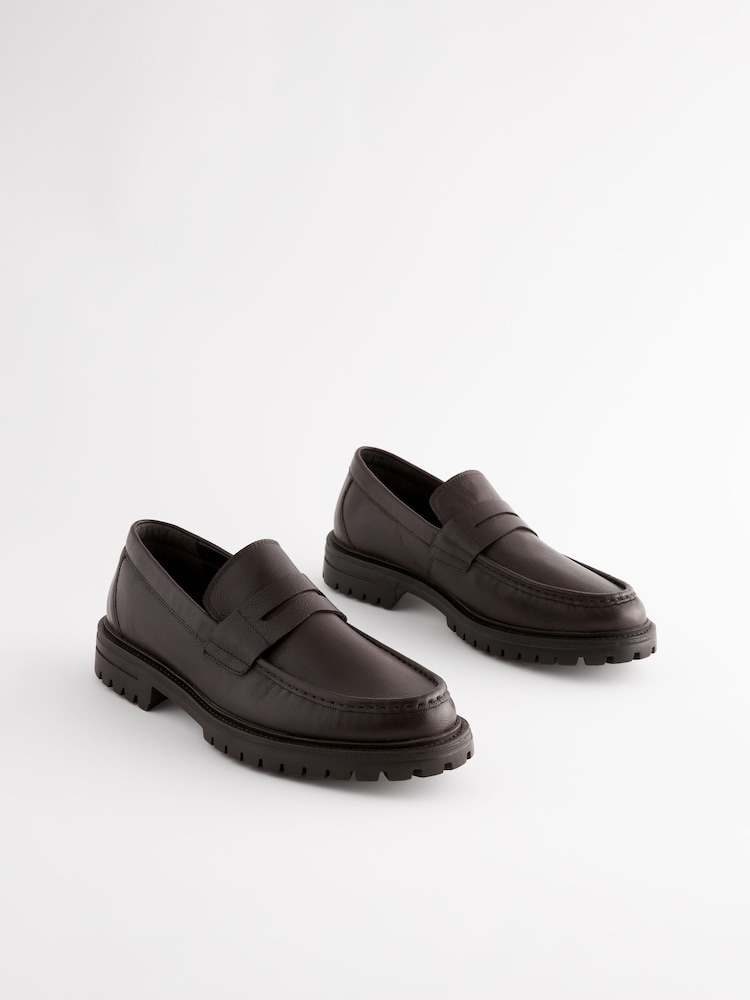 Brown Leather Cleated Saddle Loafers - Image 2 of 7