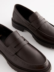 Brown Leather Cleated Saddle Loafers - Image 4 of 7