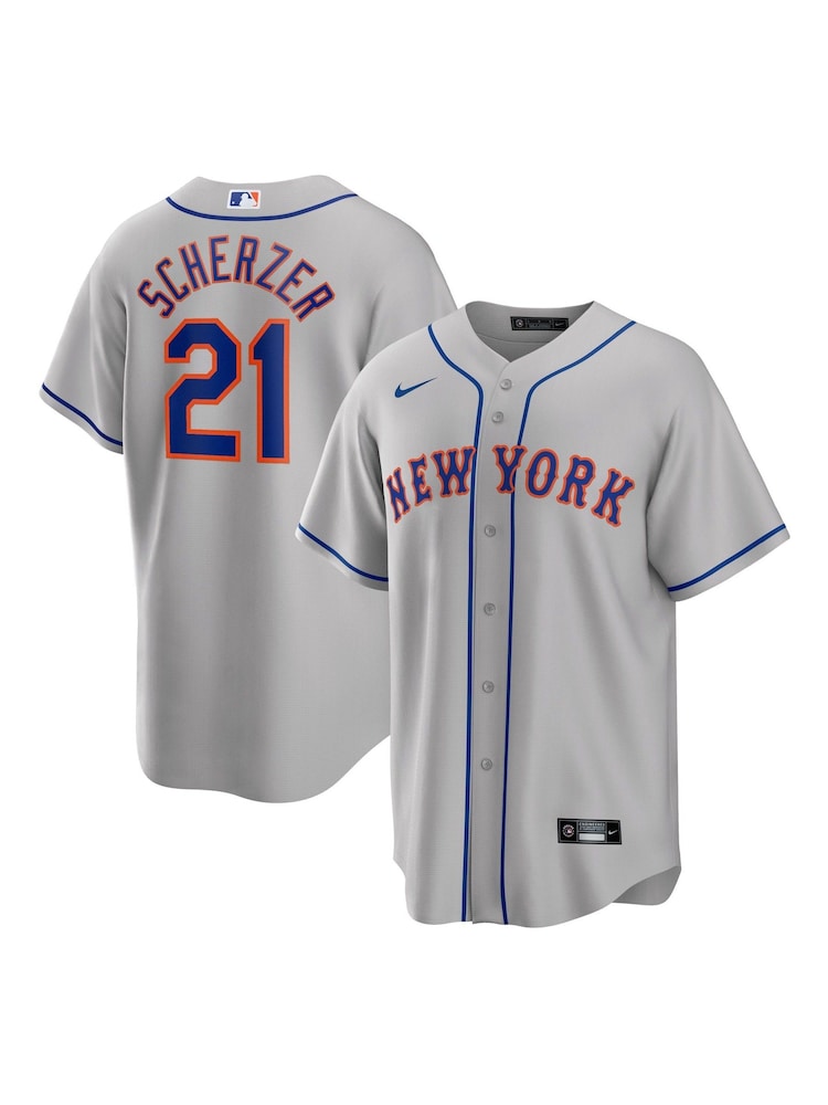Fanatics Grey New York Mets Official Replica Road Jersey With Scherzer 21 Printing - Image 1 of 3