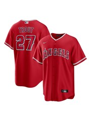 Fanatics Red Los Angels of Anaheim Official Replica Alternate Jersey With Trout 27 Printing - Image 1 of 3