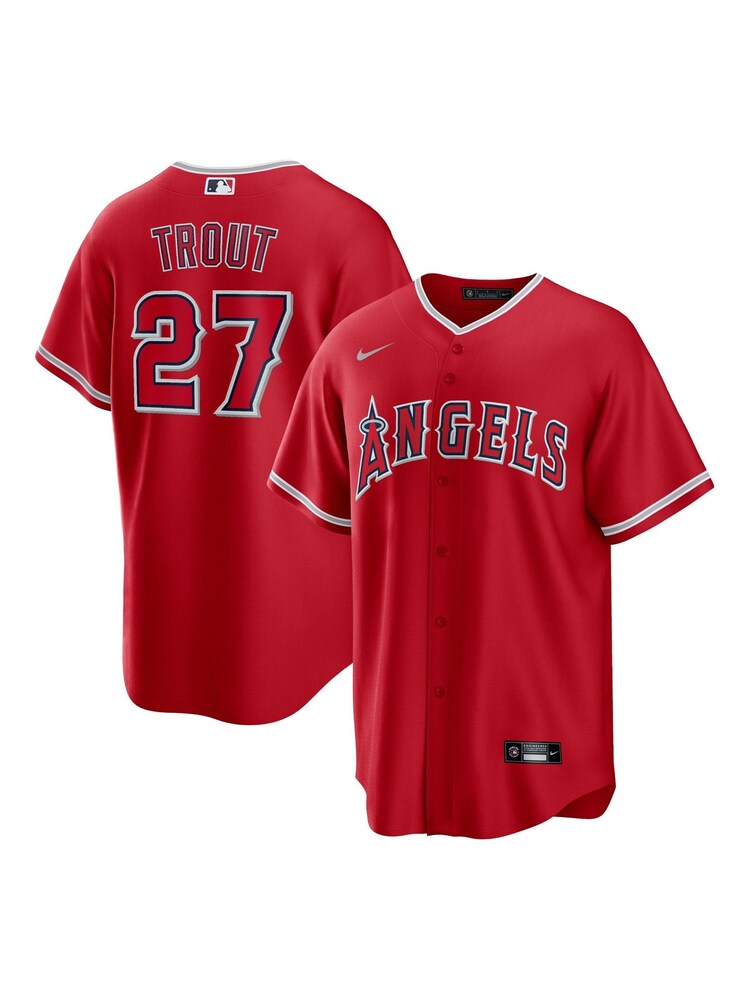 Fanatics Red Los Angels of Anaheim Official Replica Alternate Jersey With Trout 27 Printing - Image 1 of 3