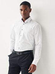 White Slim Fit Trimmed Easy Care Single Cuff Shirt - Image 1 of 5