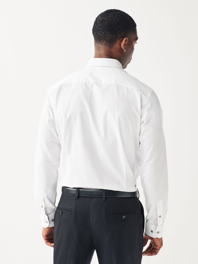 White Slim Fit Trimmed Easy Care Single Cuff Shirt - Image 2 of 5