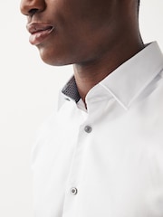 White Slim Fit Trimmed Easy Care Single Cuff Shirt - Image 4 of 5