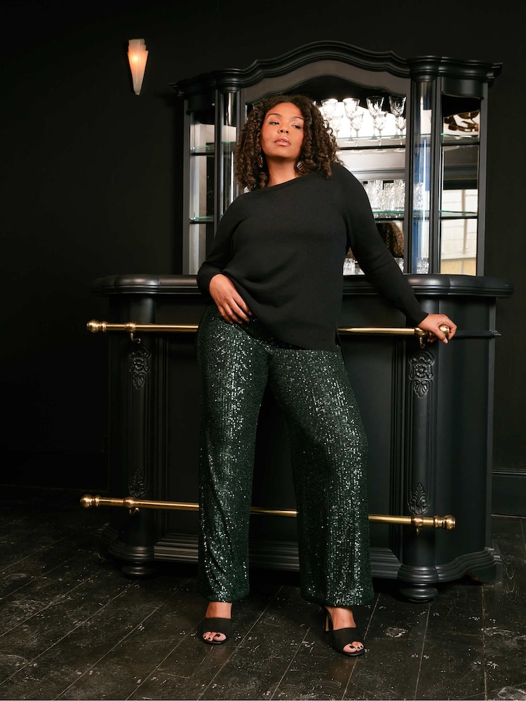 Live Unlimited Curve Green Sequin Trousers - Image 1 of 6