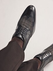 Black Leather & Check Brogue Shoes - Image 1 of 7