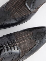 Black Leather & Check Brogue Shoes - Image 6 of 7