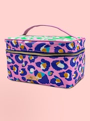 Eleanor Bowmer Pink Leopard Print Vanity Case Wash Bag - Image 1 of 1