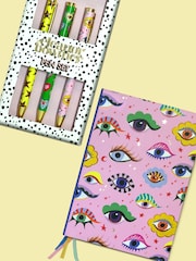 Eleanor Bowmer Pink A5 Casbound Notebook And Pack Of 3 Pen Set - Image 1 of 3