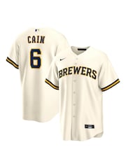 Fanatics Milwaukee Brewers Official Replica Home White Jersey with Cain 6 Printing - Image 1 of 3