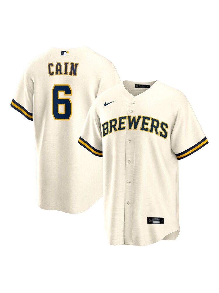 Fanatics Milwaukee Brewers Official Replica Home White Jersey with Cain 6 Printing - Image 1 of 3 Fanatics Milwaukee Brewers Official Replica Home White Jersey with Cain 6 Printing - Image 1 of 3