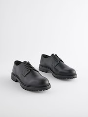 Black Leather Cleated Sole Derby Shoes - Image 1 of 4