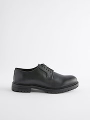 Black Leather Cleated Sole Derby Shoes - Image 2 of 4