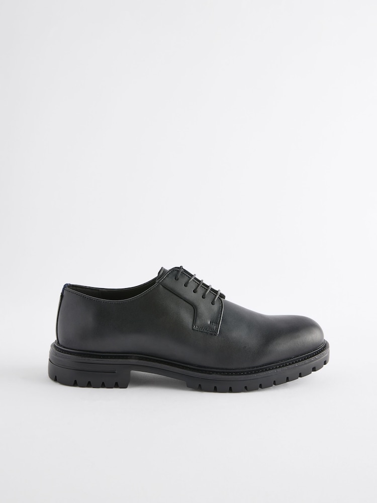 Black Leather Cleated Sole Derby Shoes - Image 2 of 4