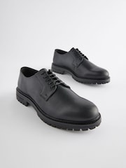 Black Leather Cleated Sole Derby Shoes - Image 3 of 4