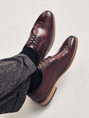 Burgundy Red Standard Fit Leather Contrast Sole Brogue Shoes - Image 1 of 7