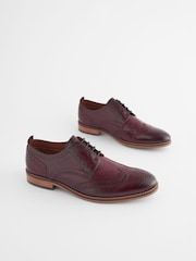 Burgundy Red Standard Fit Leather Contrast Sole Brogue Shoes - Image 2 of 7
