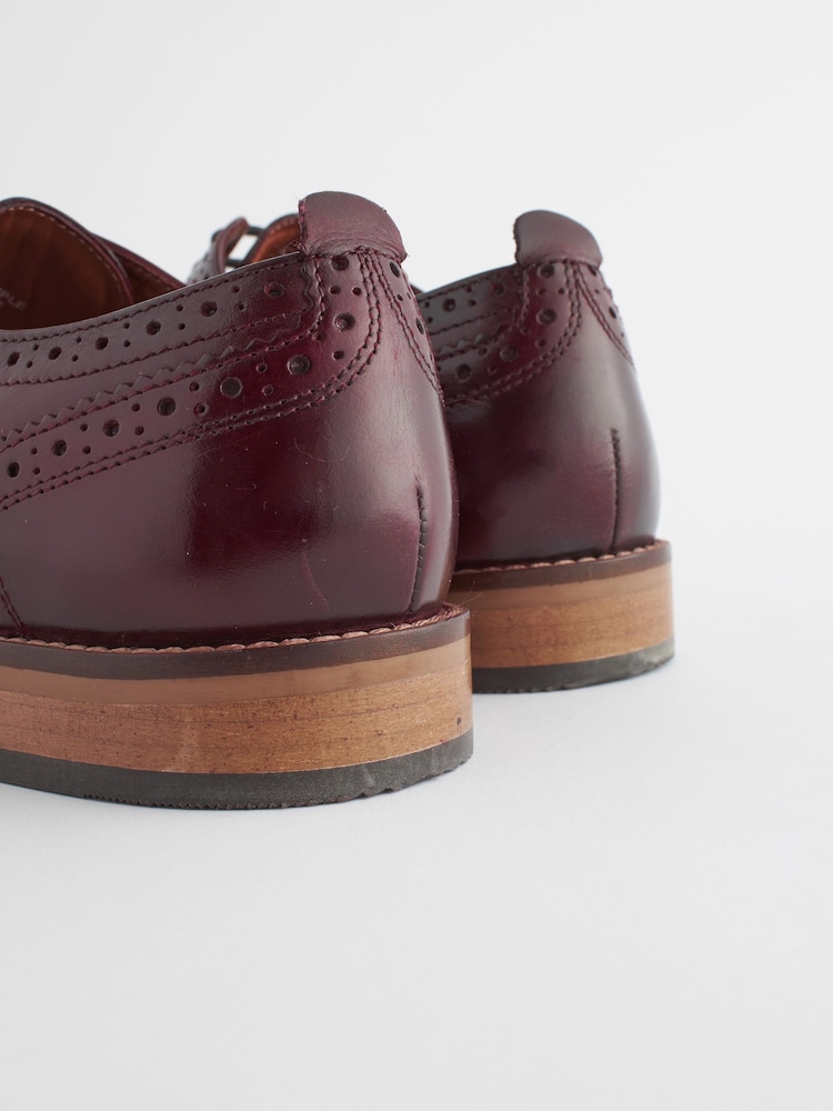 Burgundy Red Standard Fit Leather Contrast Sole Brogue Shoes - Image 4 of 7
