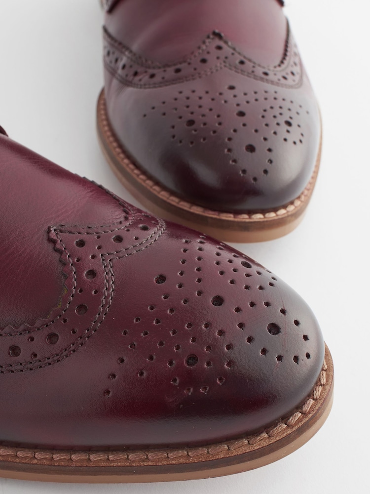 Burgundy Red Standard Fit Leather Contrast Sole Brogue Shoes - Image 6 of 7