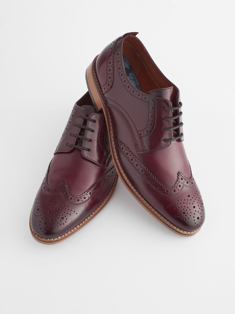 Burgundy Red Standard Fit Leather Contrast Sole Brogue Shoes - Image 7 of 7