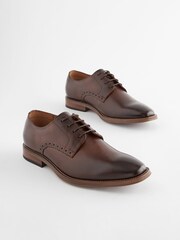 Brown Standard Fit Leather Contrast Sole Derby Shoes - Image 2 of 7