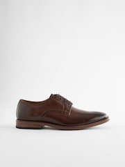 Brown Standard Fit Leather Contrast Sole Derby Shoes - Image 3 of 7