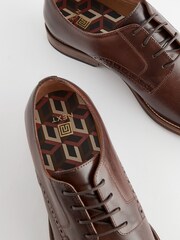 Brown Standard Fit Leather Contrast Sole Derby Shoes - Image 4 of 7