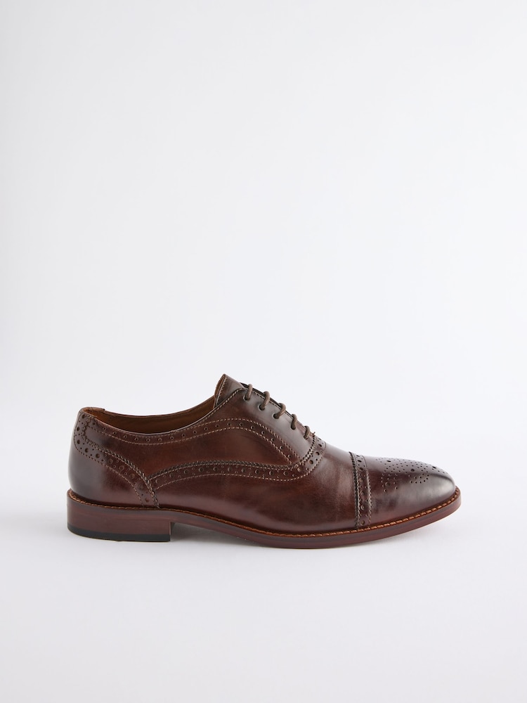Brown Leather Oxford Toecap Brogues Shoes - Image 3 of 6