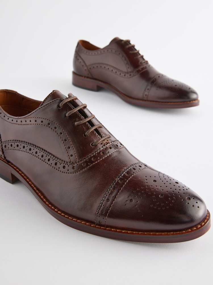 Brown Leather Oxford Toecap Brogues Shoes - Image 5 of 6