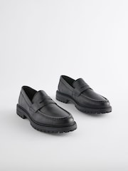 Black Leather Cleated Saddle Loafers - Image 1 of 6