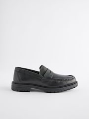Black Leather Cleated Saddle Loafers - Image 3 of 6