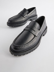 Black Leather Cleated Saddle Loafers - Image 4 of 6