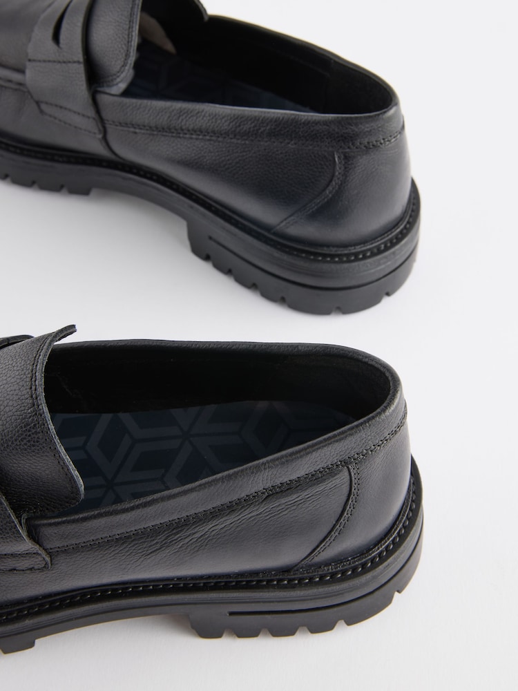 Black Leather Cleated Saddle Loafers - Image 6 of 6