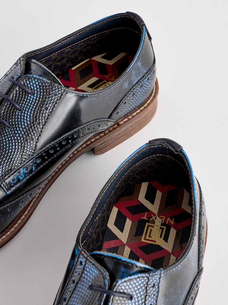 Navy Blue Gloss Shine Brogue Shoes - Image 6 of 6 Navy Blue Gloss Shine Brogue Shoes - Image 6 of 6