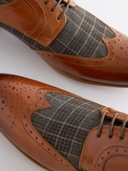 Tan Brown Leather & Check Brogue Shoes - Image 5 of 6
