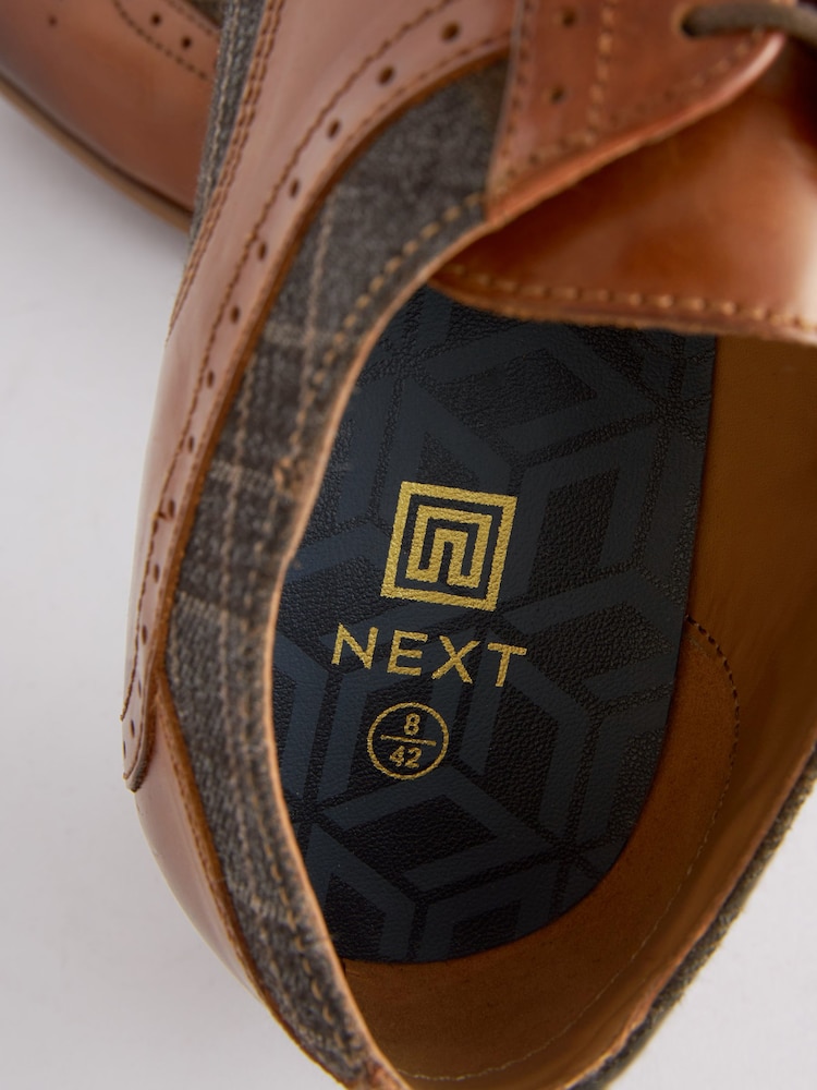 Tan Brown Leather & Check Brogue Shoes - Image 6 of 6