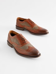 Brown Leather & Herringbone Brogue Shoes - Image 1 of 6