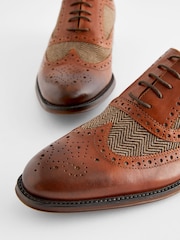 Brown Leather & Herringbone Brogue Shoes - Image 3 of 6