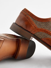 Brown Leather & Herringbone Brogue Shoes - Image 5 of 6