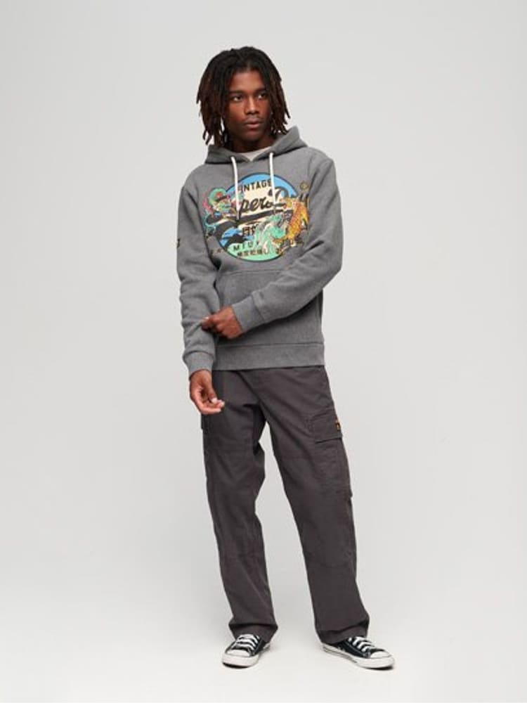 Superdry Grey Japanese Vintage Logo Graphic Hoodie - Image 1 of 6