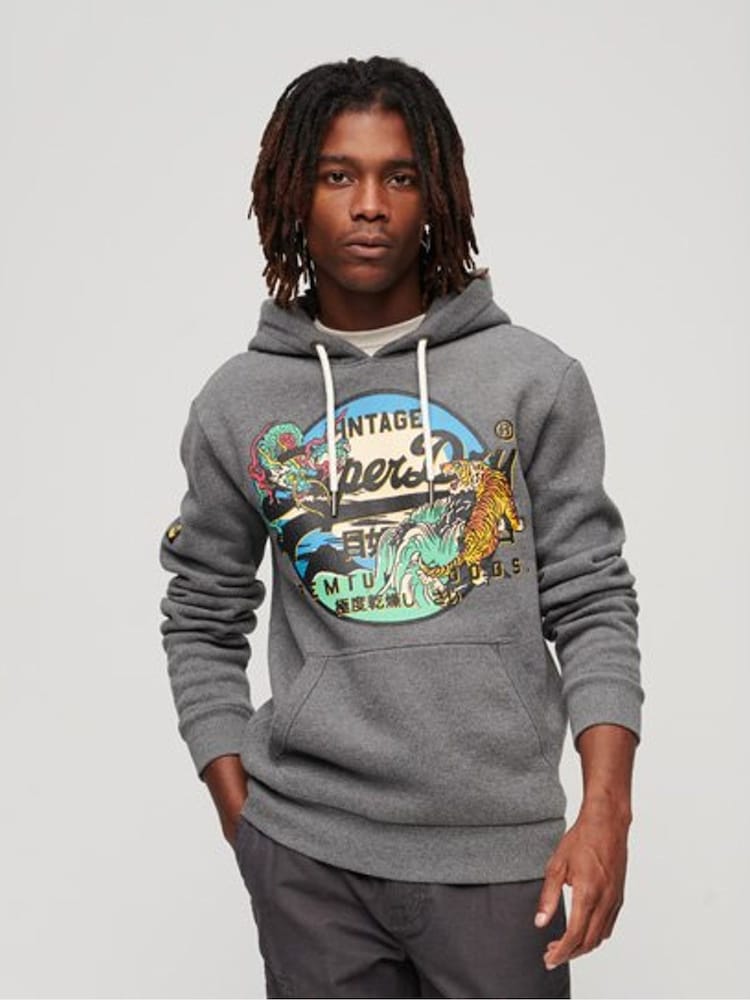 Superdry Grey Japanese Vintage Logo Graphic Hoodie - Image 2 of 6