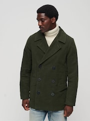 Superdry Green The Merchant Store Moleskin Pea Coat - Image 1 of 7