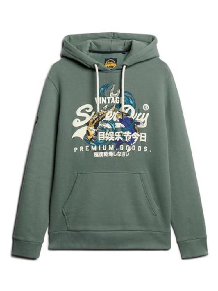 Superdry Green Japanese Vintage Logo Graphic Hoodie - Image 4 of 4
