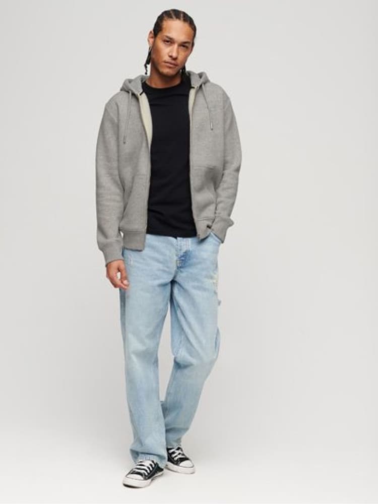 Superdry Grey/White Essential Logo Zip-Up Hoodie - Image 2 of 6