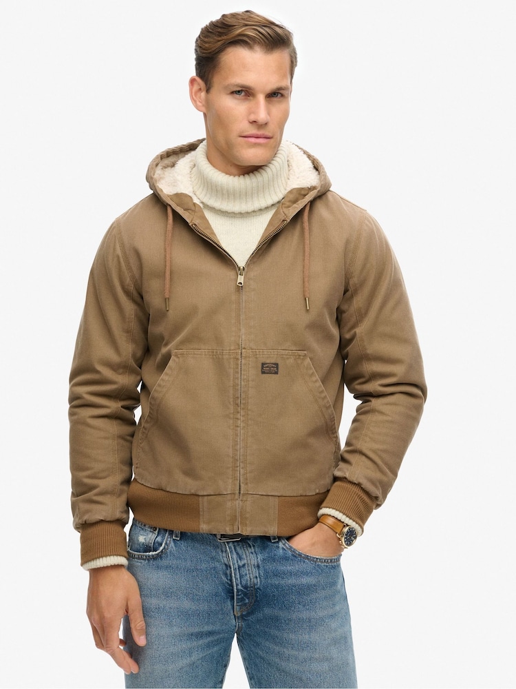 Superdry Brown Vintage Workwear Hooded Bomber Jacket - Image 1 of 7