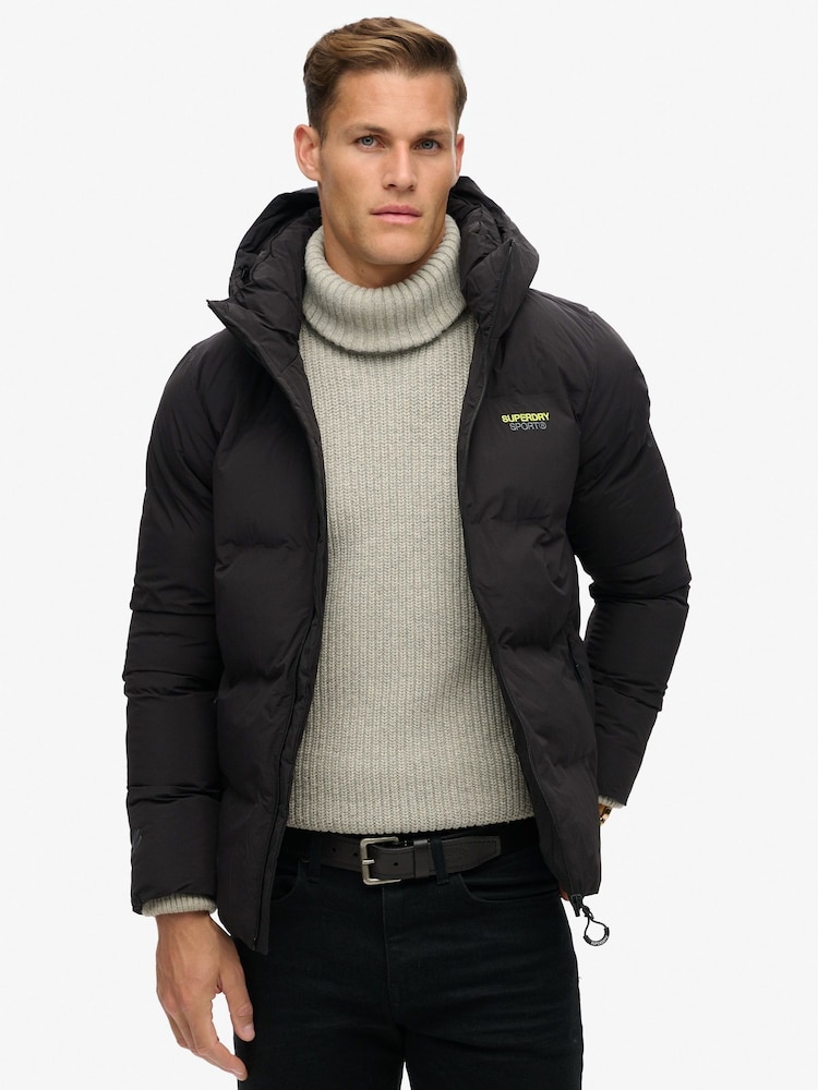 Superdry Black Hooded Water-Repellent Boxy Puffer Jacket - Image 1 of 8