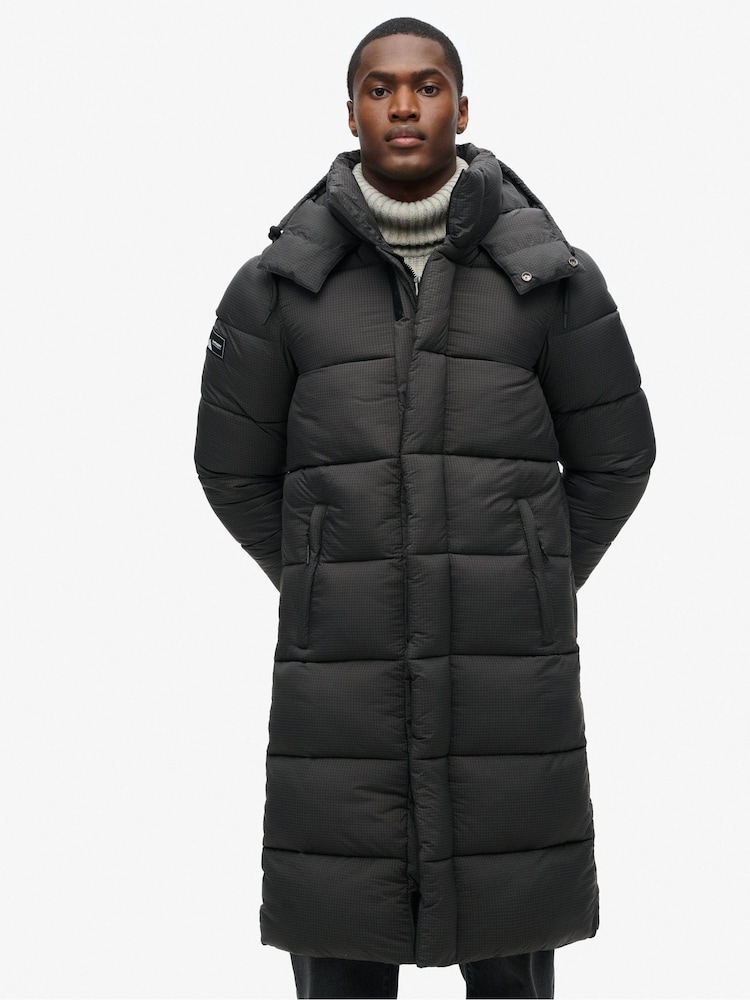 Superdry Black Ripstop Longline Puffer Coat Jacket - Image 1 of 7