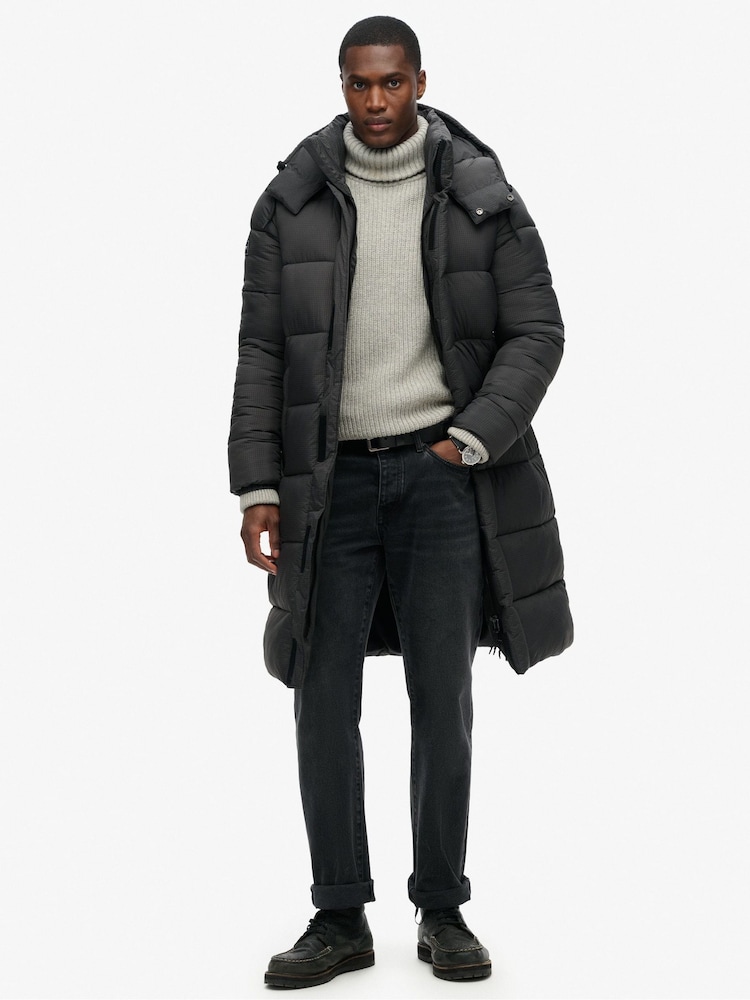 Superdry Black Ripstop Longline Puffer Coat Jacket - Image 2 of 7