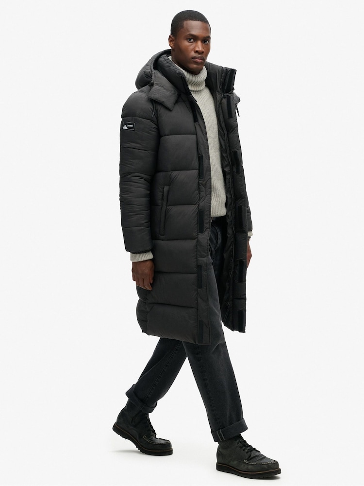 Superdry Black Ripstop Longline Puffer Coat Jacket - Image 3 of 7